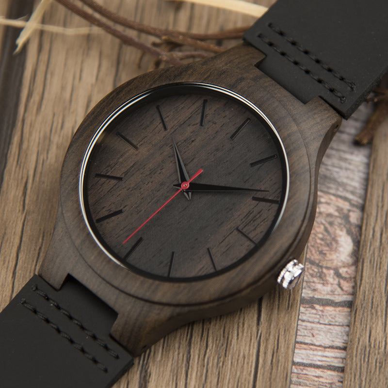 ChronoWood Houten horloges - Black Leather Strap