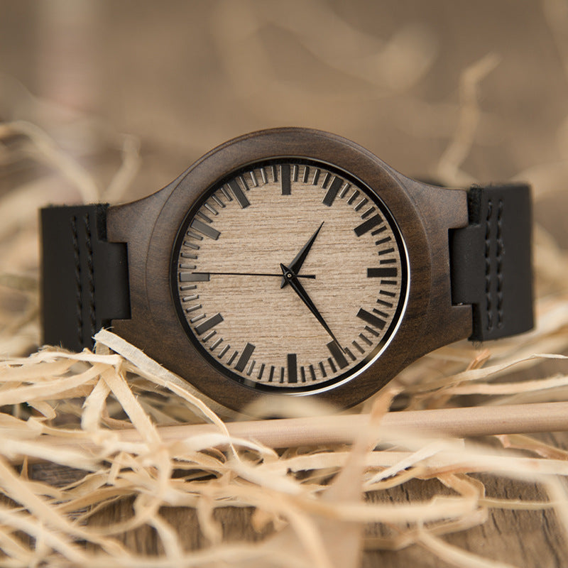 ChronoWood Houten horloges - Black Leather Strap