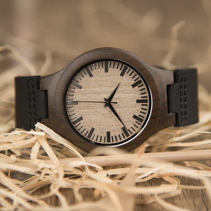 ChronoWood Houten horloges - Black Leather Strap