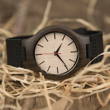 ChronoWood Houten horloges - Black Leather Strap