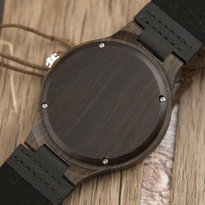 ChronoWood Houten horloges - Black Leather Strap