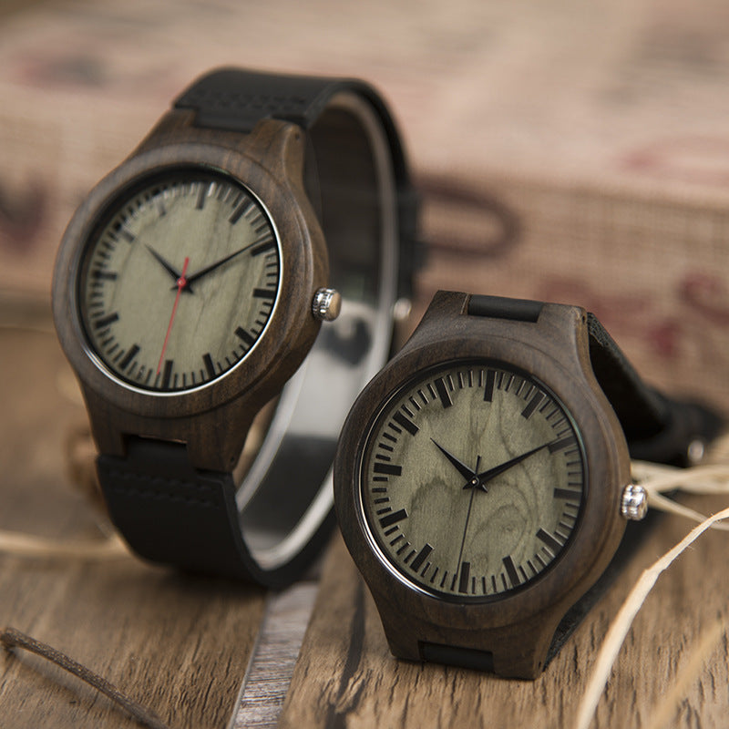 ChronoWood Houten horloges - Black Leather Strap