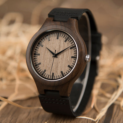 ChronoWood Houten horloges - Black Leather Strap