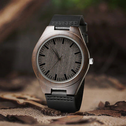 ChronoWood Walnut horloge - Black Leather Strap
