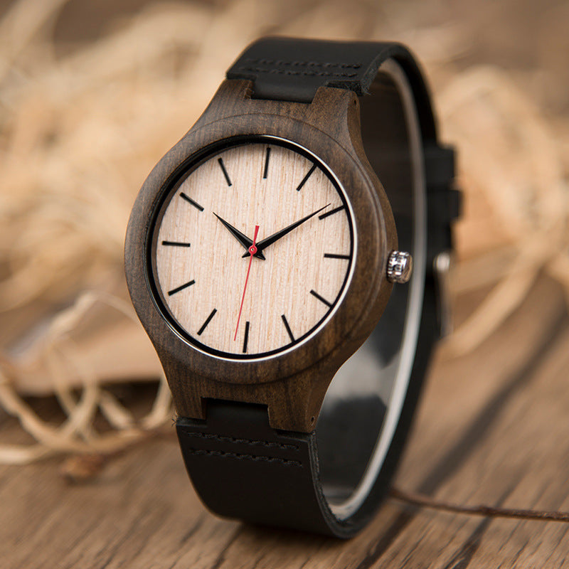 ChronoWood Houten horloges - Black Leather Strap