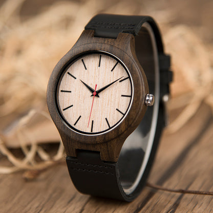 ChronoWood Houten horloges - Black Leather Strap