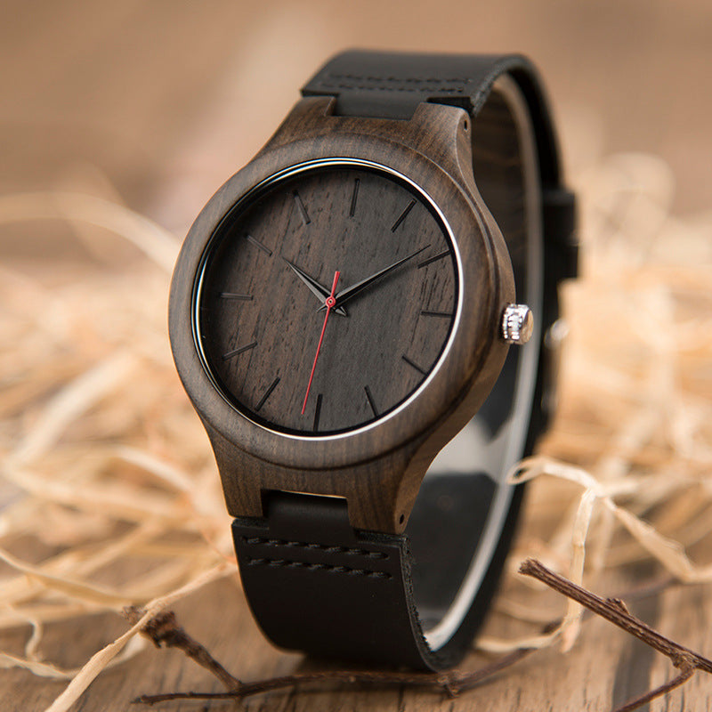 ChronoWood Houten horloges - Black Leather Strap