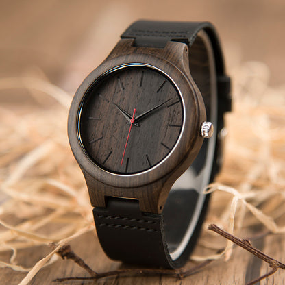 ChronoWood Houten horloges - Black Leather Strap