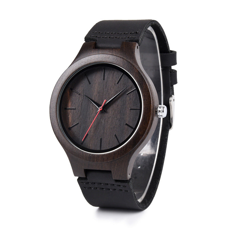 ChronoWood Houten horloges - Black Leather Strap