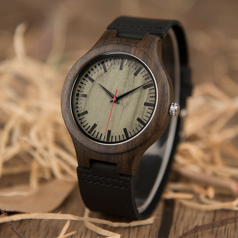 ChronoWood Houten horloges - Black Leather Strap