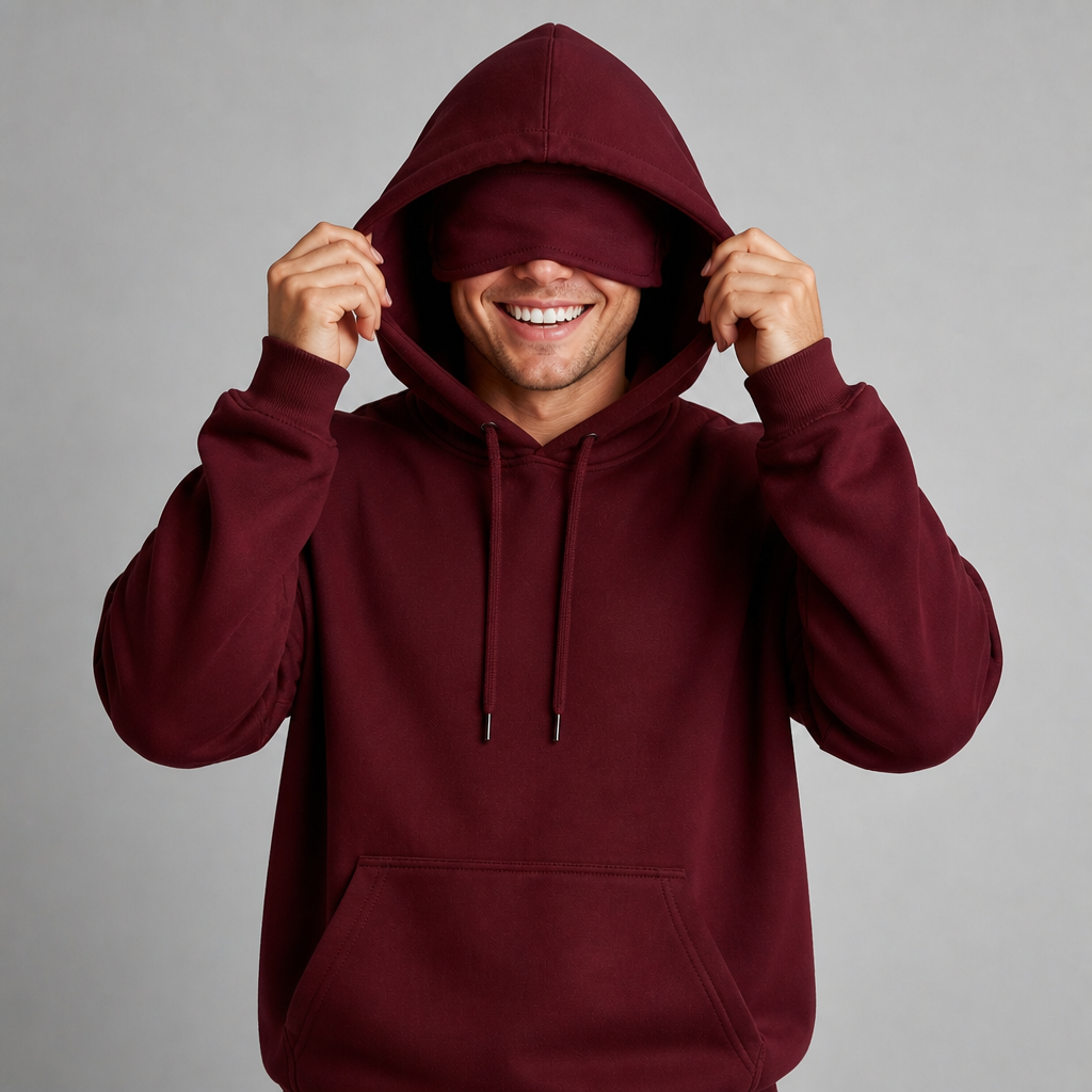 Sleepy Travel Hoodie Bordeaux - mannelijk model, lichte huidskleur