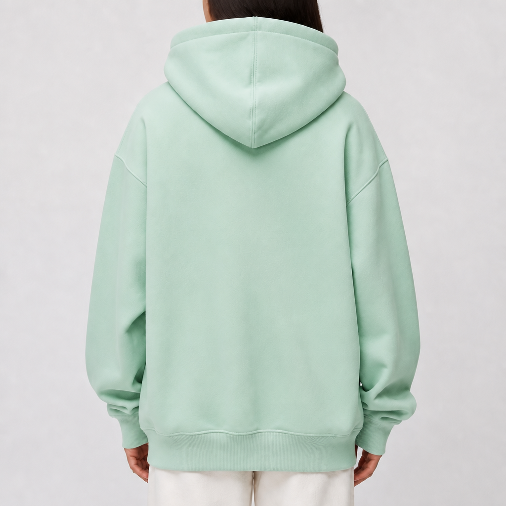 Sleepy Travel Hoodie in Mint, achteraanzicht met capuchon