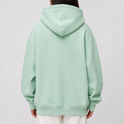 Sleepy Travel Hoodie in Mint, achteraanzicht met capuchon
