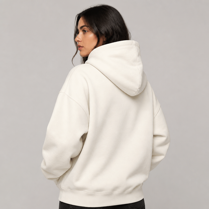 Sleepy Travel Hoodie in Off-White, driekwart achteraanzicht