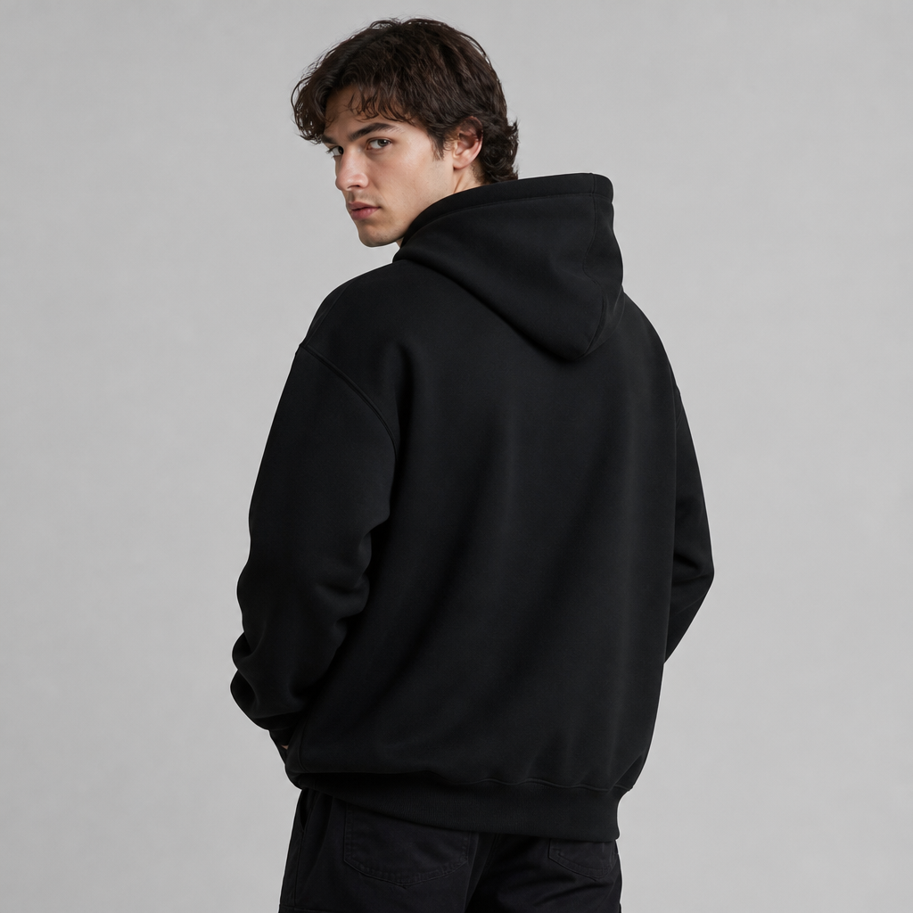 Sleepy Travel Hoodie Zwart - mannelijk model rugaanzicht