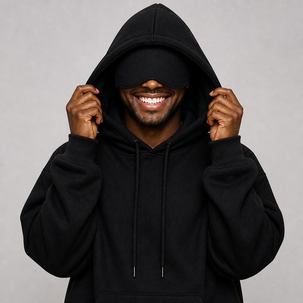 Sleepy Travel Hoodie Zwart - mannelijk model, donkere huidskleur