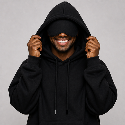Sleepy Travel Hoodie Zwart - mannelijk model, donkere huidskleur