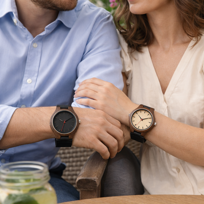 ChronoWood Houten horloges - Black Leather Strap